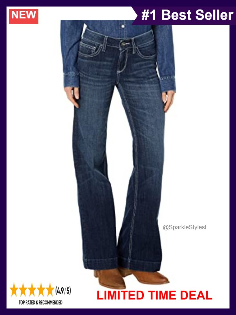 Women's Wide Leg Jeans Mid Rise Stretch Denim Trouser Casual